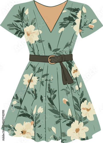 isolated vector illustration of green summer dress
