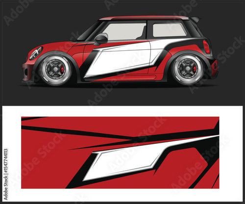 Red and Black Car Wrap Design for Mini Cooper