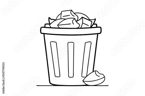 Trash Bin Full of Trash Bags Sketch Art