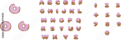 Donut Alphabet: A delectable assortment of donuts shaped into letters and numbers, perfect for a playful design, inviting a sweet and creative touch.