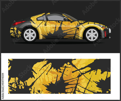 Yellow and Black Car Wrap Design for a Sports Car