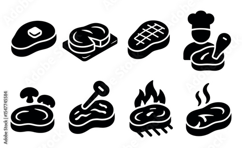 Food, cooking solid icon set. meat, chef, steak icons solid collection for culinary use