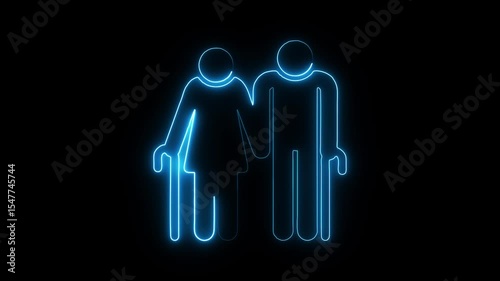 Glowing neon old man icon isolated on black background. HD Video motion graphic animation