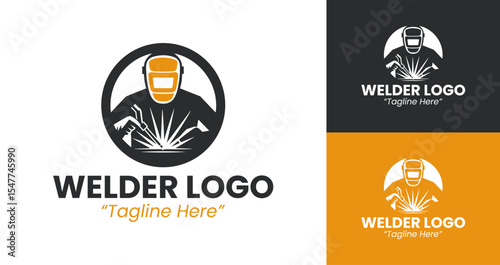 Sleek and Minimalist Welder Logo for Industry Branding in Black and Yellow