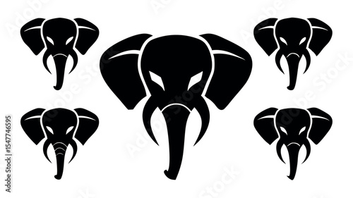 Elephant head in multiple styles  Silhouette on white background
