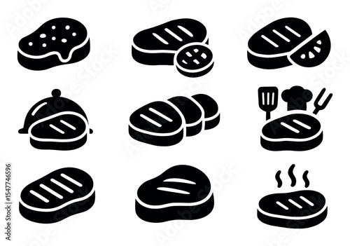 Grilled food silhouette icon set. barbecue, meat, steak, culinary icons silhouette collection