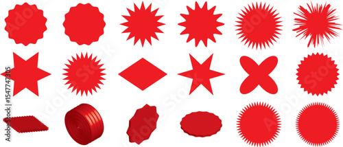 Red starburst sticker set Special offer 3d price tag Price sticker sale sticker starburst quality mark retromark retro silhouette Sunburst retro sale badge quality signs red sale round