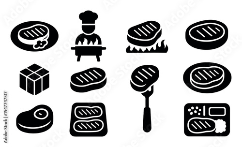 Grilled meat silhouette icon set. bbq, steak, cooking silhouette collection
