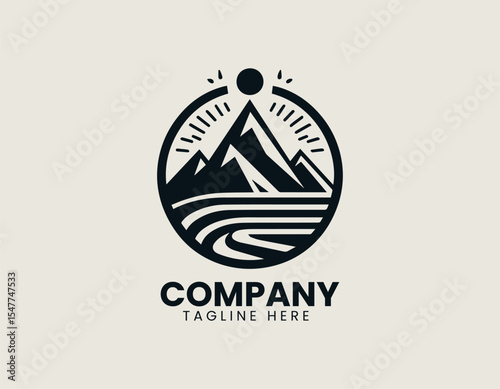 Stylized north peak mountain logo in vector format for nature exploration and travel identity design