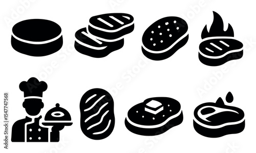 Food, cooking solid icon set. culinary and kitchen utensils silhouette collection