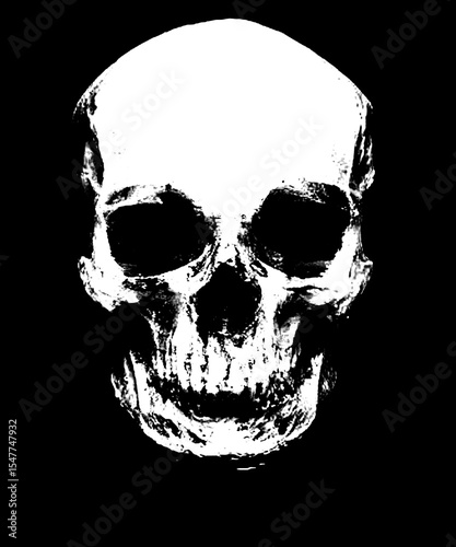 Scary Skull Isolated On Black Background. Design for t-shirt print with skull. Spooky halloween wallpaper.
