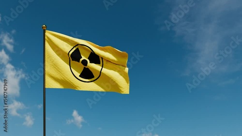 Waving yellow flag with nuclear radioactive symbol 