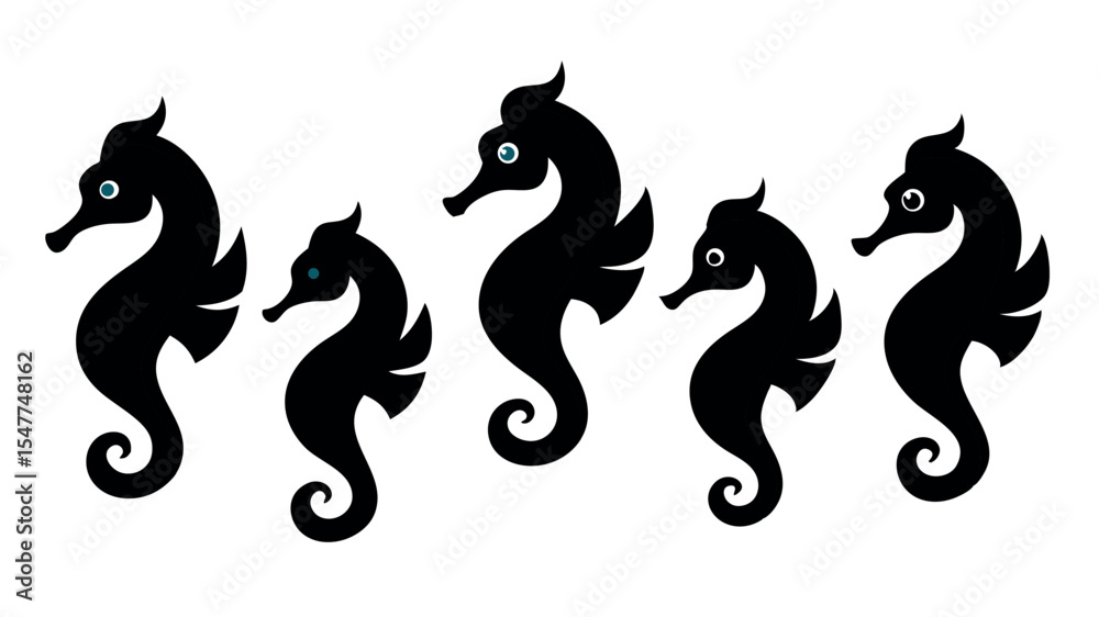 Fototapeta premium Seto of Seahorse Silhouette vector illustration