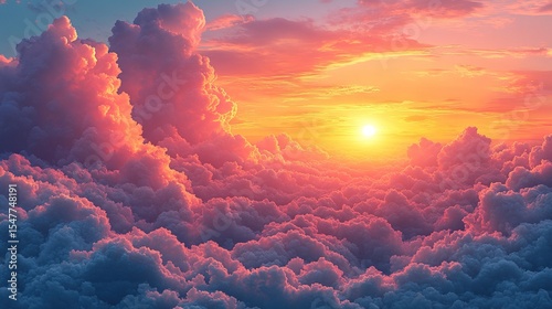 Radiant Cumulus Clouds at Sunset Over a Forest Horizon