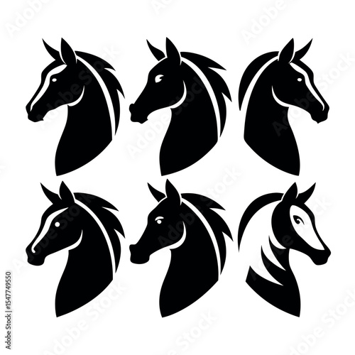 Set Of horse head silhouette illustration on white backgroud
