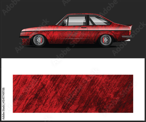 Red Car Wrap Design with Textured Pattern Digital