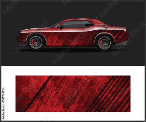 Red Car Wrap Design with Textured Pattern Digital