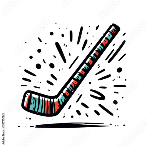 Colorful hockey stick with dynamic burst background design  