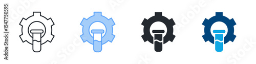 Gear Icon Set Multiple Style. Designed In Outline, Blue, Glyph, Dual Tone