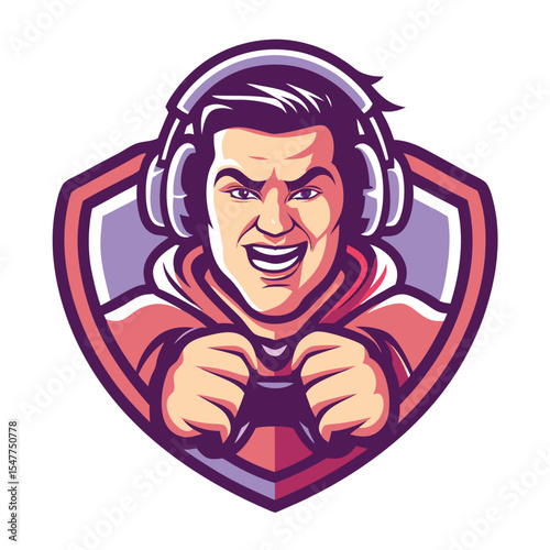 Happy gamer with headphones and controller
