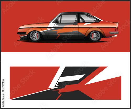 Orange and Black Car Wrap Design Template Digital