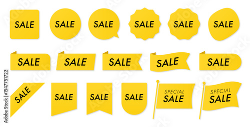 黄色のセールラベル・フラグ・バッジのアイコンセット(キャンペーン SALE DISCOUT Template banner shopping badges)