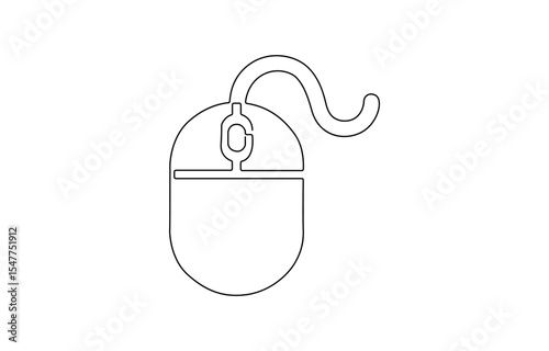 Drawn continuous one line computer mouse logo. Vector illustration, continuous line art illustration, Computer mouse continuous one line drawing, Drawn continuous one.