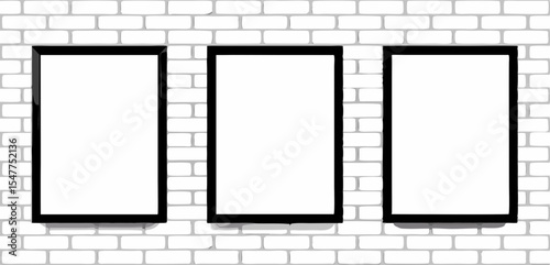 Blank picture frame for photographs on the brick wall. Stock vector