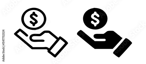 Save money icon. Money in hand, salary symbol. Flat and line icons. Vector