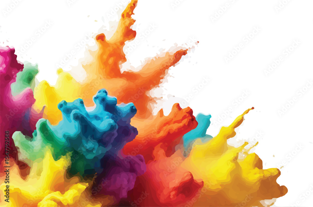Colorful rainbow holi paint color powder explosion isolated white wide panorama.Colorful mixed rainbow powder explosion isolated on white background. Colorful ink powder splashes on white background.
