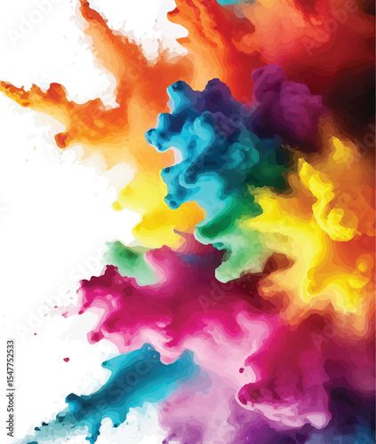 Colorful rainbow holi paint color powder explosion isolated white wide panorama.Colorful mixed rainbow powder explosion isolated on white background. Colorful ink powder splashes on white background.
