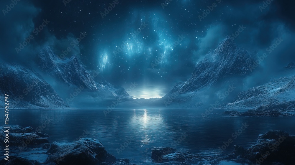 Fototapeta premium Mystic Moonrise Over the Dark Fjord