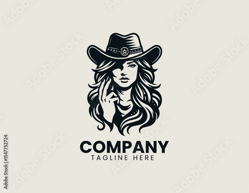 Wild West girl silhouette wearing cowboy hat and bandana depicted inside bold circular badge logo showing adventurous spirit