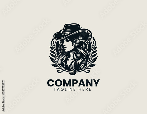 Wild West girl silhouette wearing cowboy hat and bandana depicted inside bold circular badge logo showing adventurous spirit