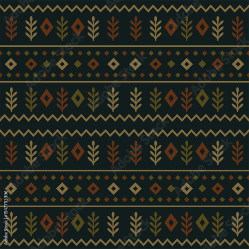 Tribal Folk Seamless Pattern – suitable for fashion design, decoration, fabric, wallpaper and printing on dark background