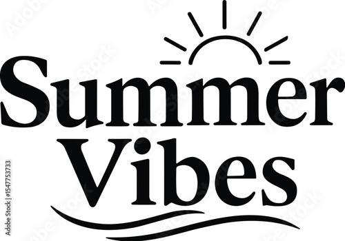 Summer vibes vector black silhouette print design