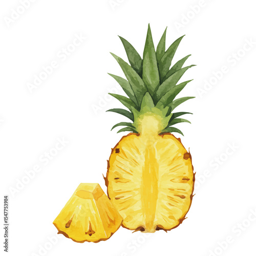 Vector watercolor pineapple / 水彩テイストのパイナップルイラスト