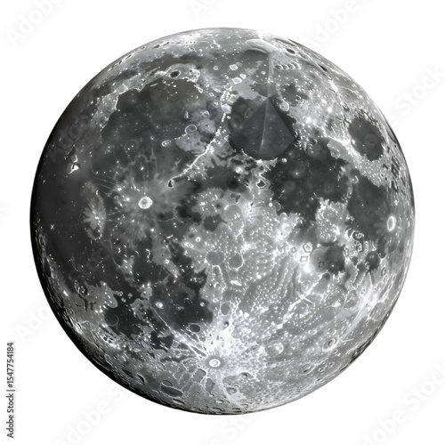Realistic Full Moon with Craters and Texture Against White Background