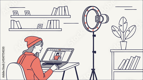 Content Creator's Workspace: This illustration captures a content creator engrossed in their creative process. 