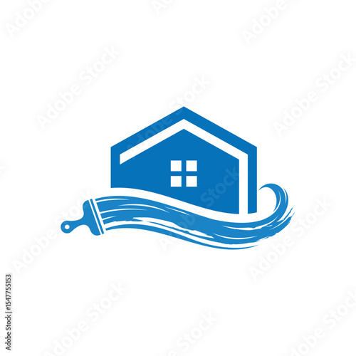 house paint brush blue logo illustration