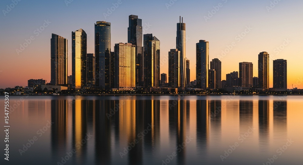 Obraz premium City skyline sunset reflection