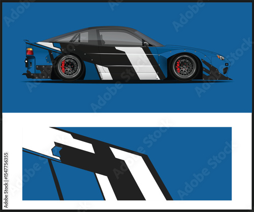 Racing Car Wrap Design Template in Blue and White