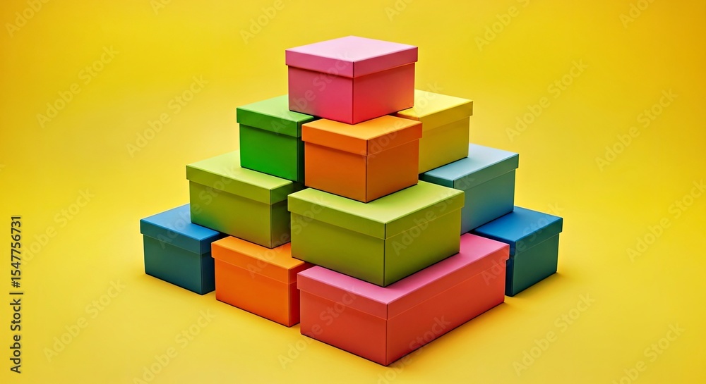Obraz premium Colorful Cardboard Boxes Stack: Dynamic Packaging & Storage Solution