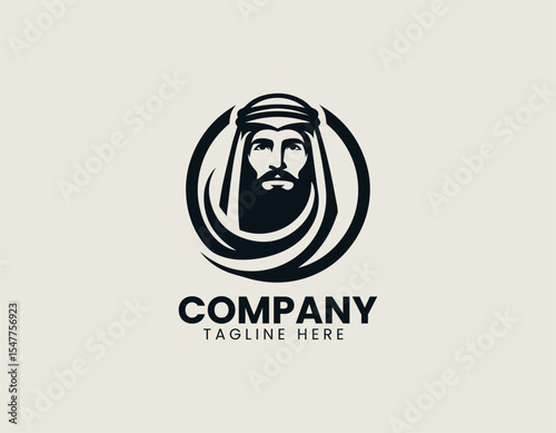 Arabian man silhouette wearing keffiyeh depicted within circular emblem conveying dignified cultural identity