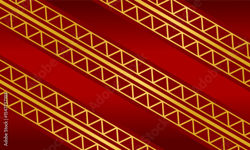 Elegant red luxury background with diagonal golden border triangle lines
