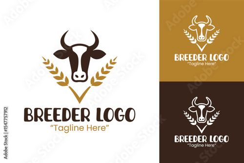 Vintage Cow and Wheat Logo for Breeders and Organic Farm Branding