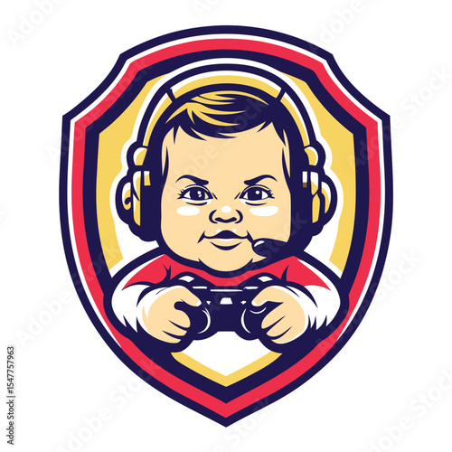 Cute baby gamer holding a controller