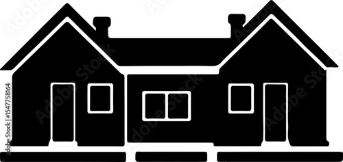 Flat House Vector – Suburban Home Design Clipart for Real Estate