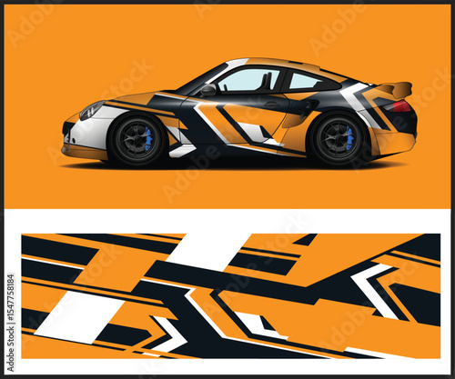 Orange and Black Racing Car Wrap Design Stylish