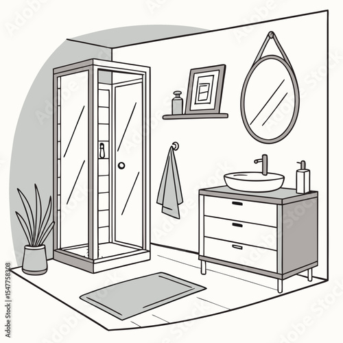 Modern Bathroom Interior Sketch Vector